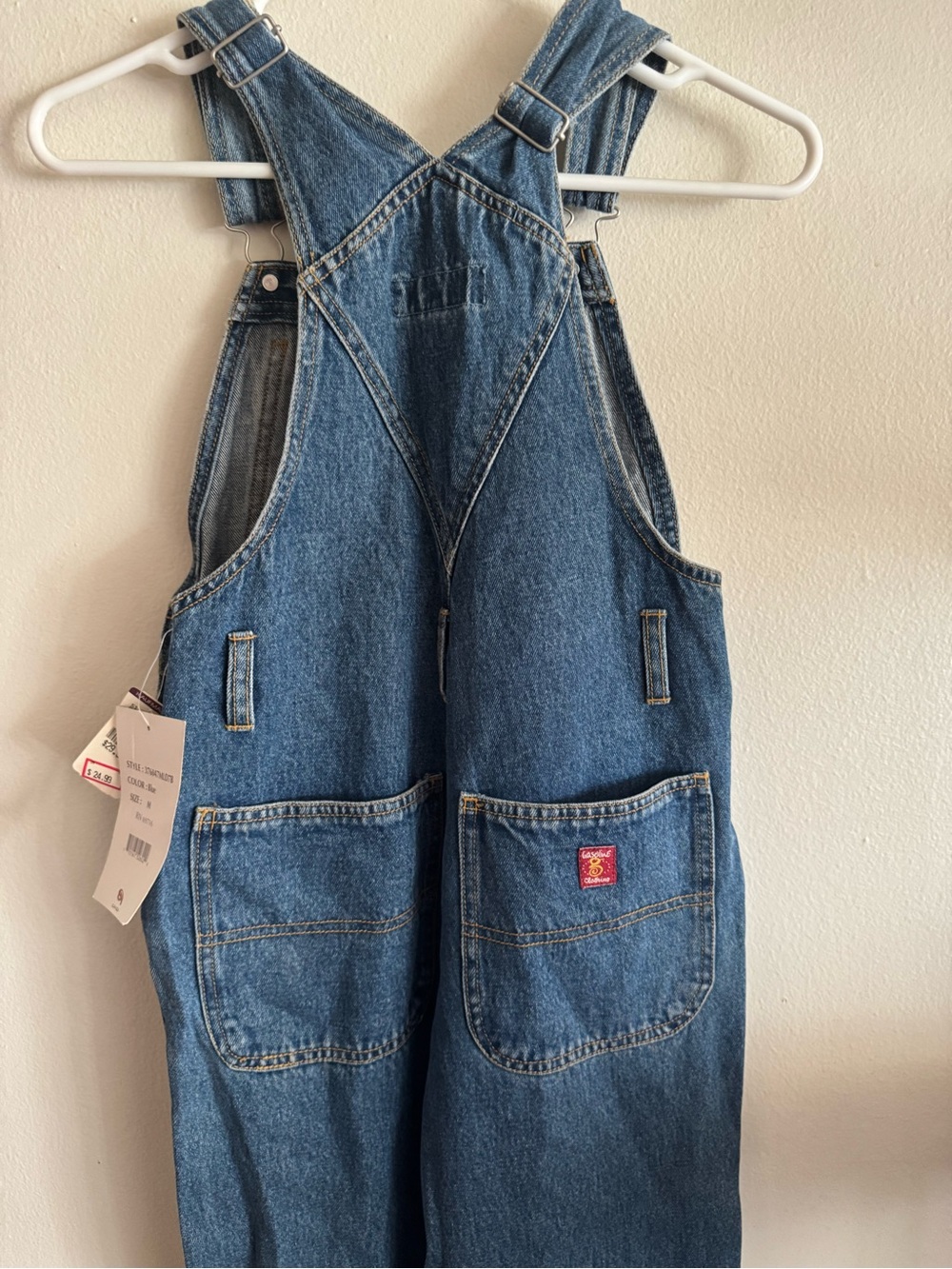 Vintage Kids Blue Denim Overalls with Red Floral Beaded Embroidery NWT - Picture 5 of 6